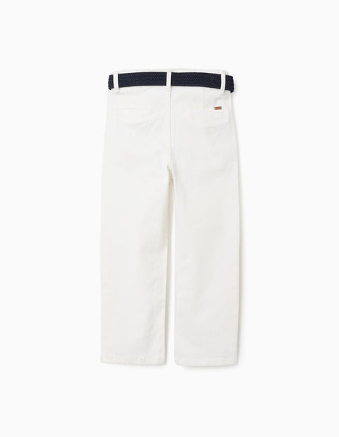 Slim fit twill chino trousers with belt for boys, White