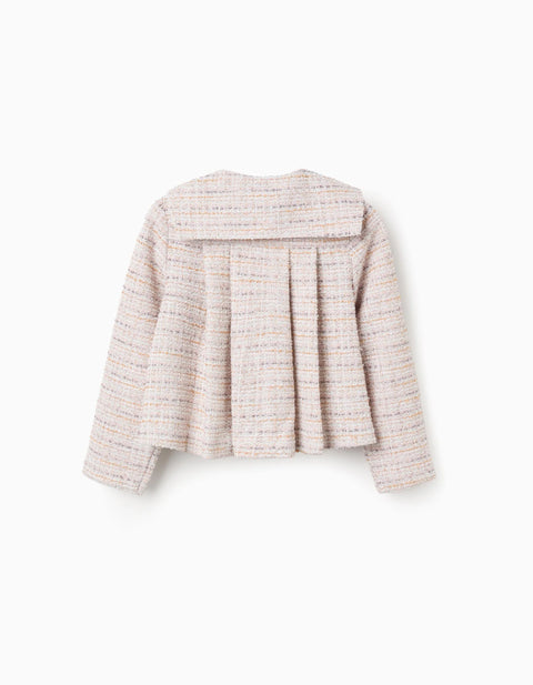 Tweed jacket with sailor collar and pleats for girls, pink