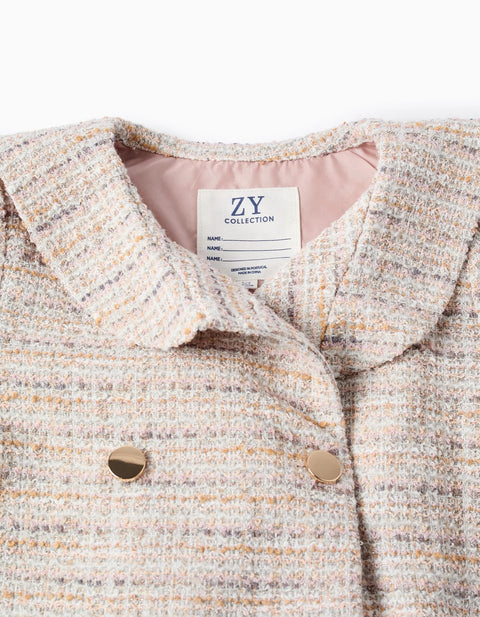 Tweed jacket with sailor collar and pleats for girls, pink
