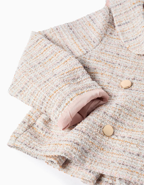 Tweed jacket with sailor collar and pleats for girls, pink
