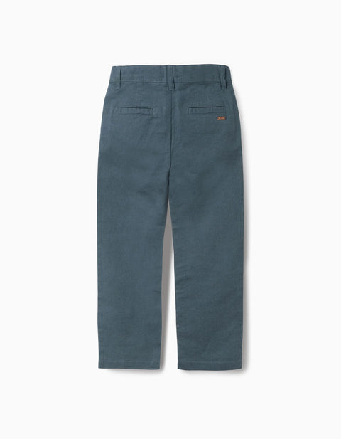 Straight fit chino trousers in linen and cotton for boys, blue-grey