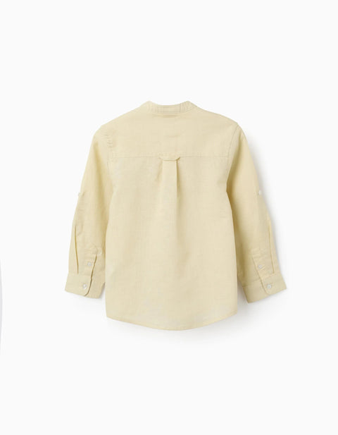 Long Sleeve Shirt in Linen and Cotton with Mao Collar for Boys, Yellow