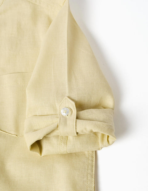 Long Sleeve Shirt in Linen and Cotton with Mao Collar for Boys, Yellow