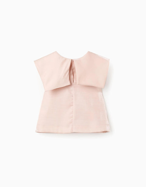 Sleeveless blouse with bow collar for girls, light pink