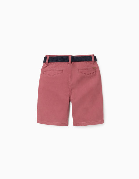Twill Midi Shorts with Belt for Boys, Red