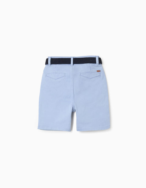 Twill Midi Shorts with Belt for Boys, Light Blue