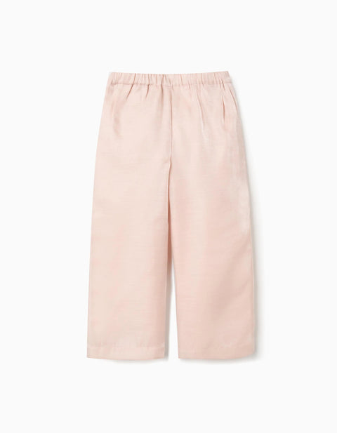 Wide leg acetate trousers with decorative buttons for girls, pink