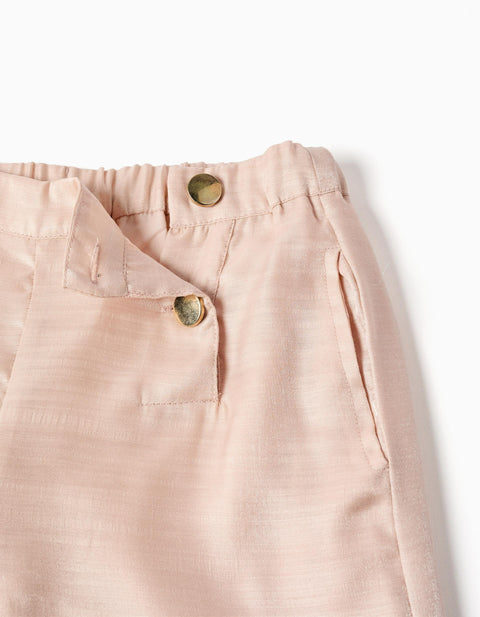 Wide leg acetate trousers with decorative buttons for girls, pink