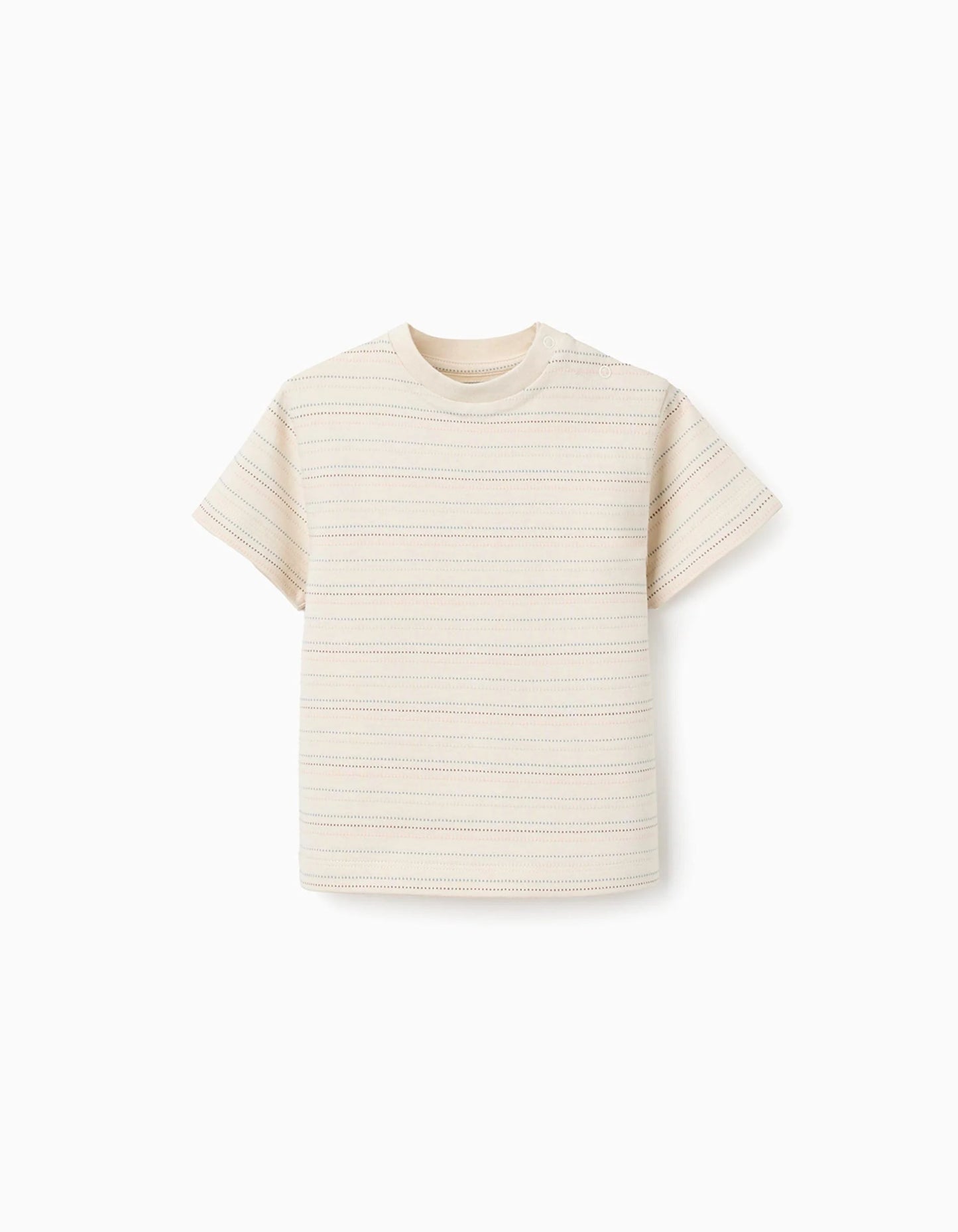 Cotton t-shirt with jacquard stripes for baby boys, light beige