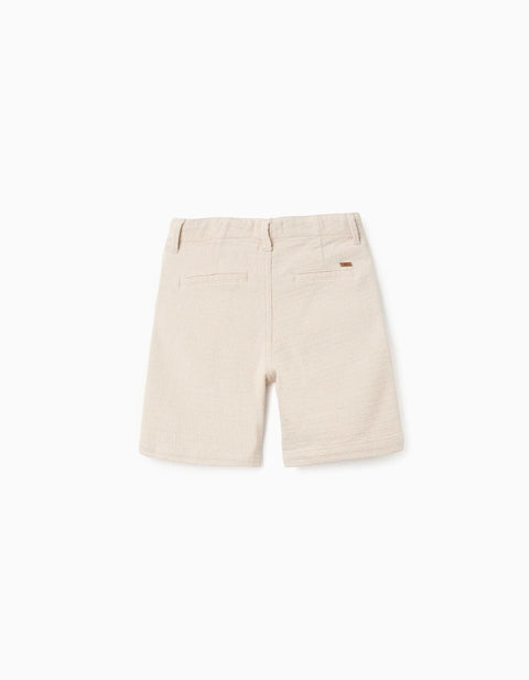 Midi chino shorts in dobby cotton for boys, light beige