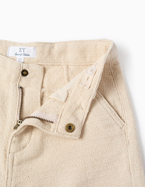 Midi chino shorts in dobby cotton for boys, light beige
