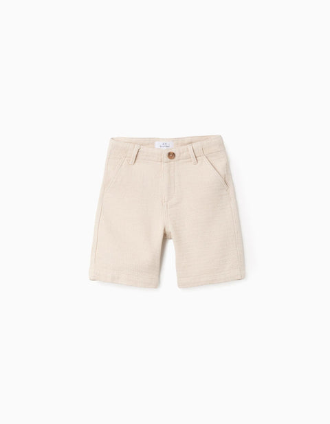 Midi chino shorts in dobby cotton for boys, light beige