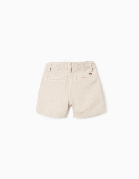 Midi chino shorts in dobby cotton for baby boys, light beige