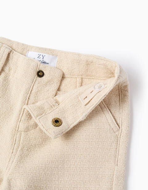 Midi chino shorts in dobby cotton for baby boys, light beige