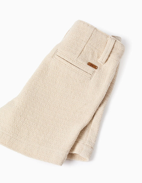 Midi chino shorts in dobby cotton for baby boys, light beige