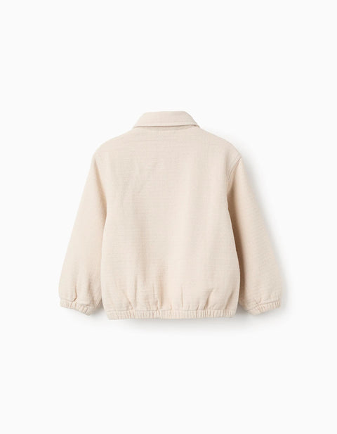 Cotton bomber jacket with flap pockets for boys, light beige