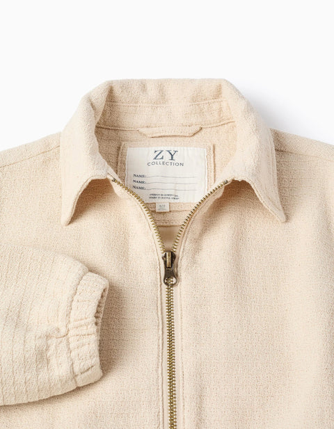 Cotton bomber jacket with flap pockets for boys, light beige