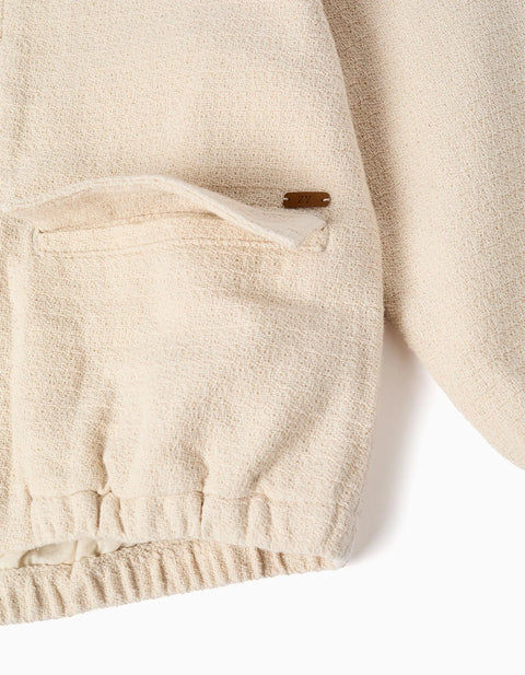 Cotton bomber jacket with flap pockets for boys, light beige