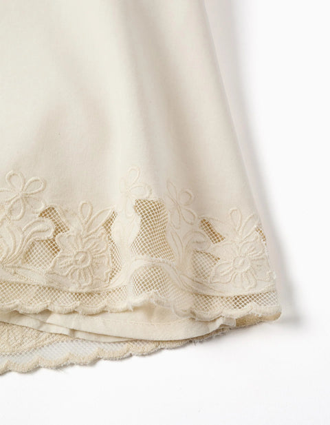 A-line sleeveless dress with embroidered flowers for girls, white