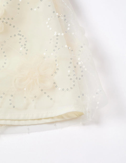 Dress with balloon sleeves and 3D flowers for baby girls, white