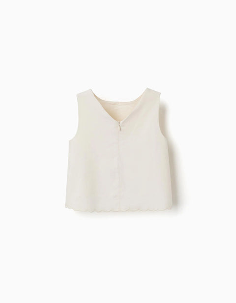 A-line sleeveless blouse with scalloped hem for girls, white