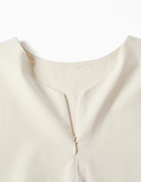 A-line sleeveless blouse with scalloped hem for girls, white