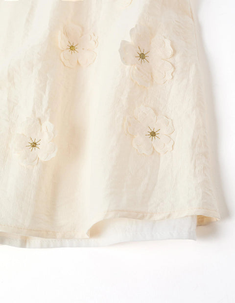 Dress with floral appliqué + bloomers for newborn and baby girls, beige
