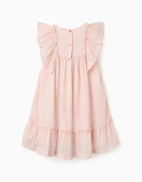Crepe Dress with Ruffles and Lurex for Girls, Light Pink