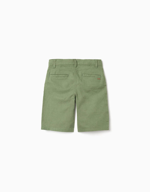 Long Chino Shorts in Linen and Cotton for Boys, Green