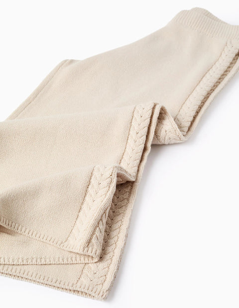 Wide Leg Knitted Trousers B&S for Girls, Light Beige
