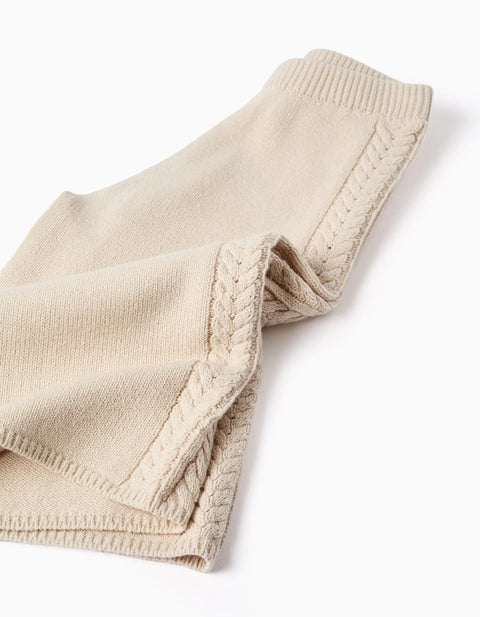 Wide Leg Knitted Trousers B&S for Baby Girls, Light Beige
