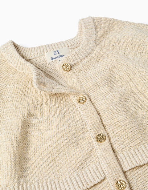 Knitted cardigan with cape sleeves and lurex for girls, beige