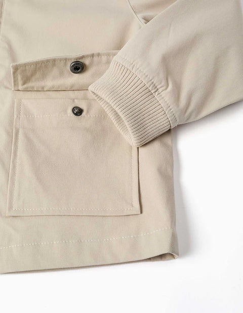 Jacket with Lining and Removable Hood for Boys, Light Beige