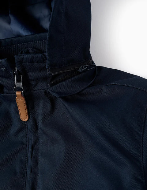 Jacket with Lining and Removable Hood for Boys, Dark Blue