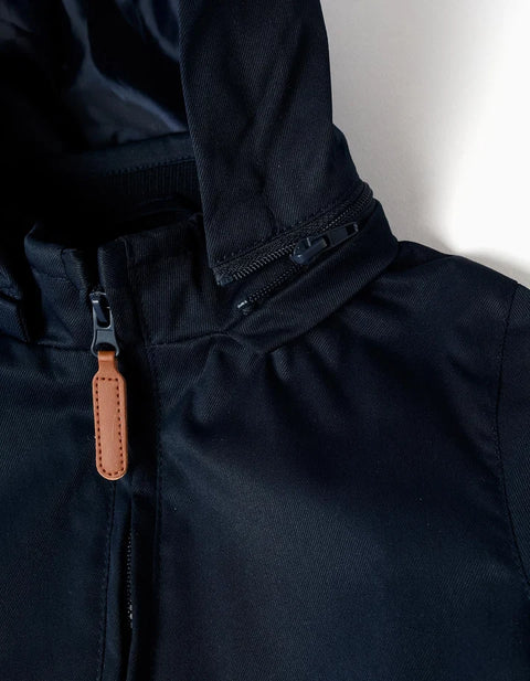 Jacket with Lining and Removable Hood for Baby Boys, Dark Blue