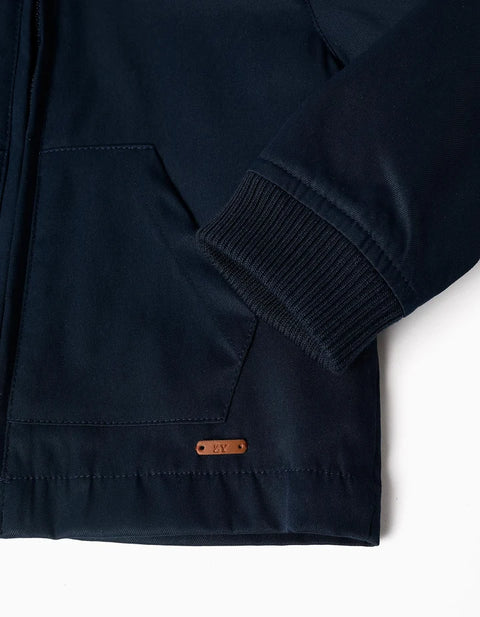 Jacket with Lining and Removable Hood for Baby Boys, Dark Blue