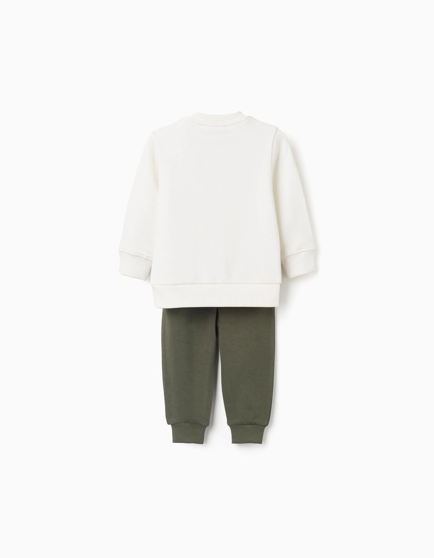 Cotton sweatshirt and trousers set for baby boys, white/dark green