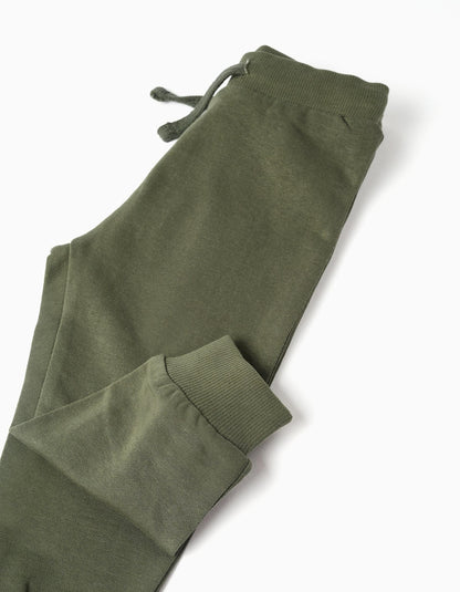 Cotton sweatshirt and trousers set for baby boys, white/dark green