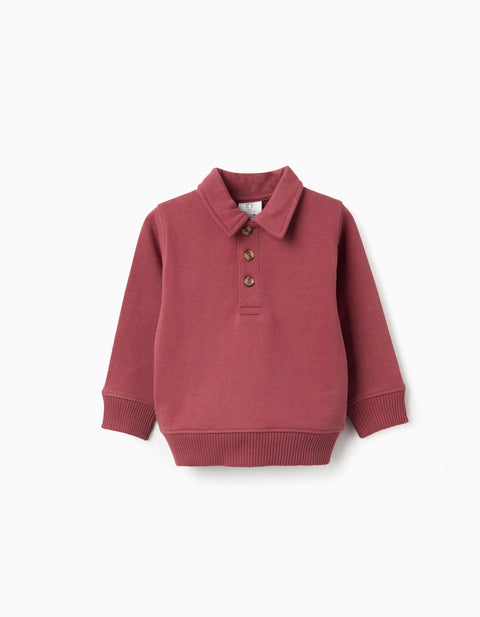 Cotton Sweatshirt with Polo Collar for Baby Boys, Brown