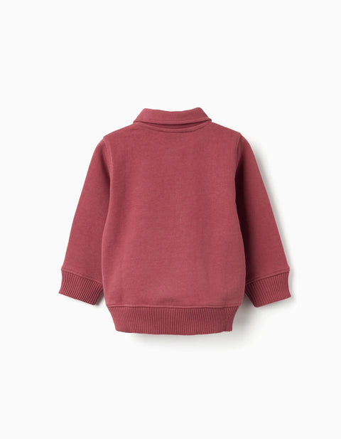 Cotton Sweatshirt with Polo Collar for Baby Boys, Brown