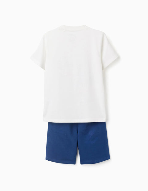 Cotton T-Shirt and Shorts Set with Spider-Man Print for Boys, White/Blue