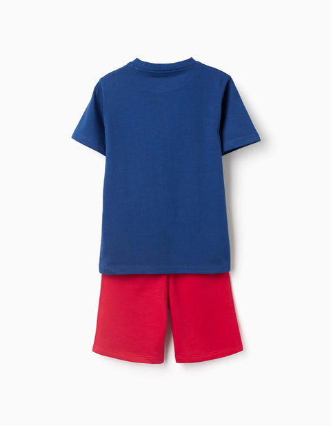 Cotton T-Shirt and Shorts Set with Spider-Man Print for Boys, Blue/Red