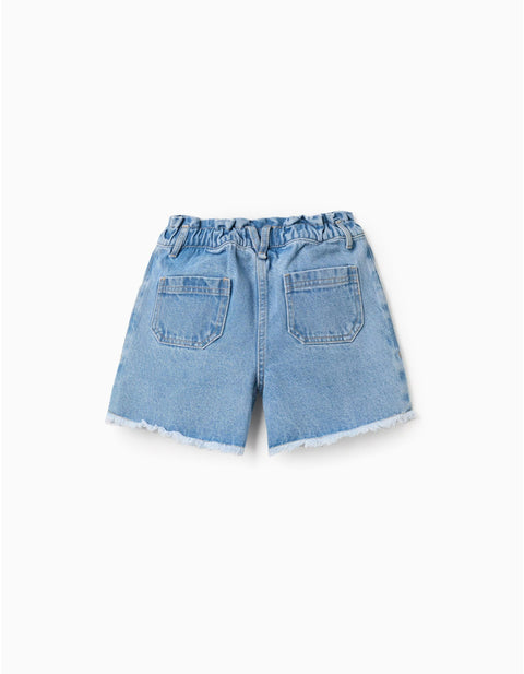 Denim shorts with frayed hems for girls, light blue