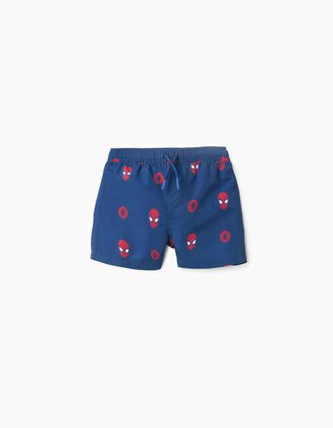 Swim Shorts with Spider-Man Motif and Drawstring for Boys, Blue