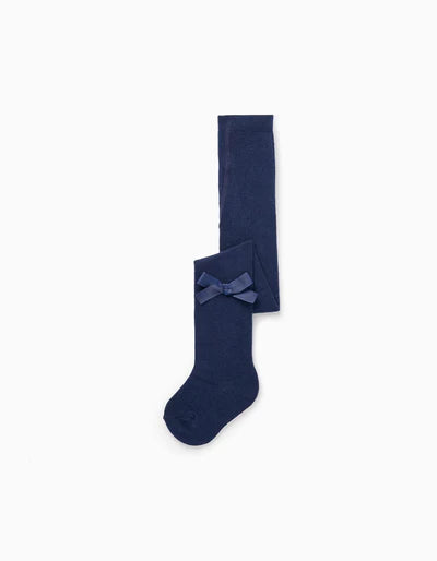 Knit Tights with Bow for Baby Girl, Dark Blue
