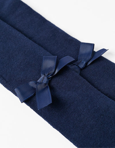 Knit Tights with Bow for Baby Girl, Dark Blue