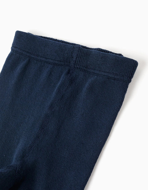 Anti-Pilling Ribbed Knitted Tights for Girls, Dark Blue