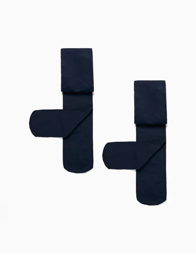 Pack of 2 40Den Microfiber Tights for Girls, Dark Blue