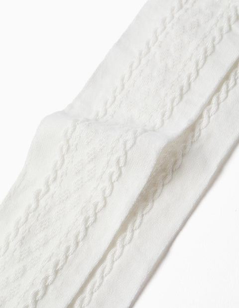 Knitted tights with jacquard for girls, white