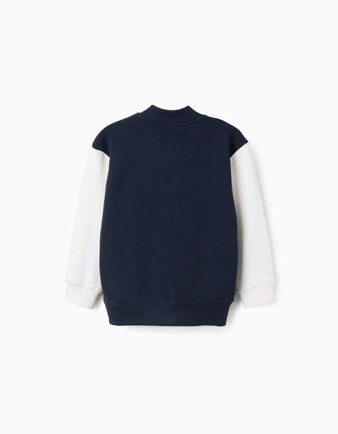 Bomber Jacket with Chest Print for Boys, Dark Blue/White